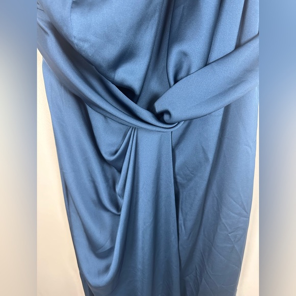 Dessy Collection One-Shoulder Draped Twist Empire Waist Trumpet Gown Sz 16 Blue - Picture 7 of 11